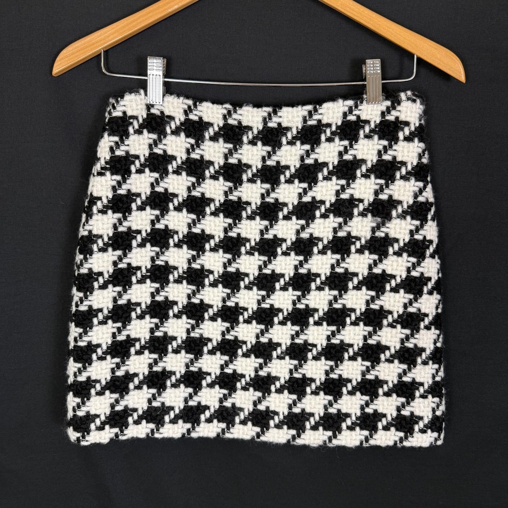 Anine Bing Ada Black White Houndstooth Brushed Tweed Mini Skirt Sz 34 S